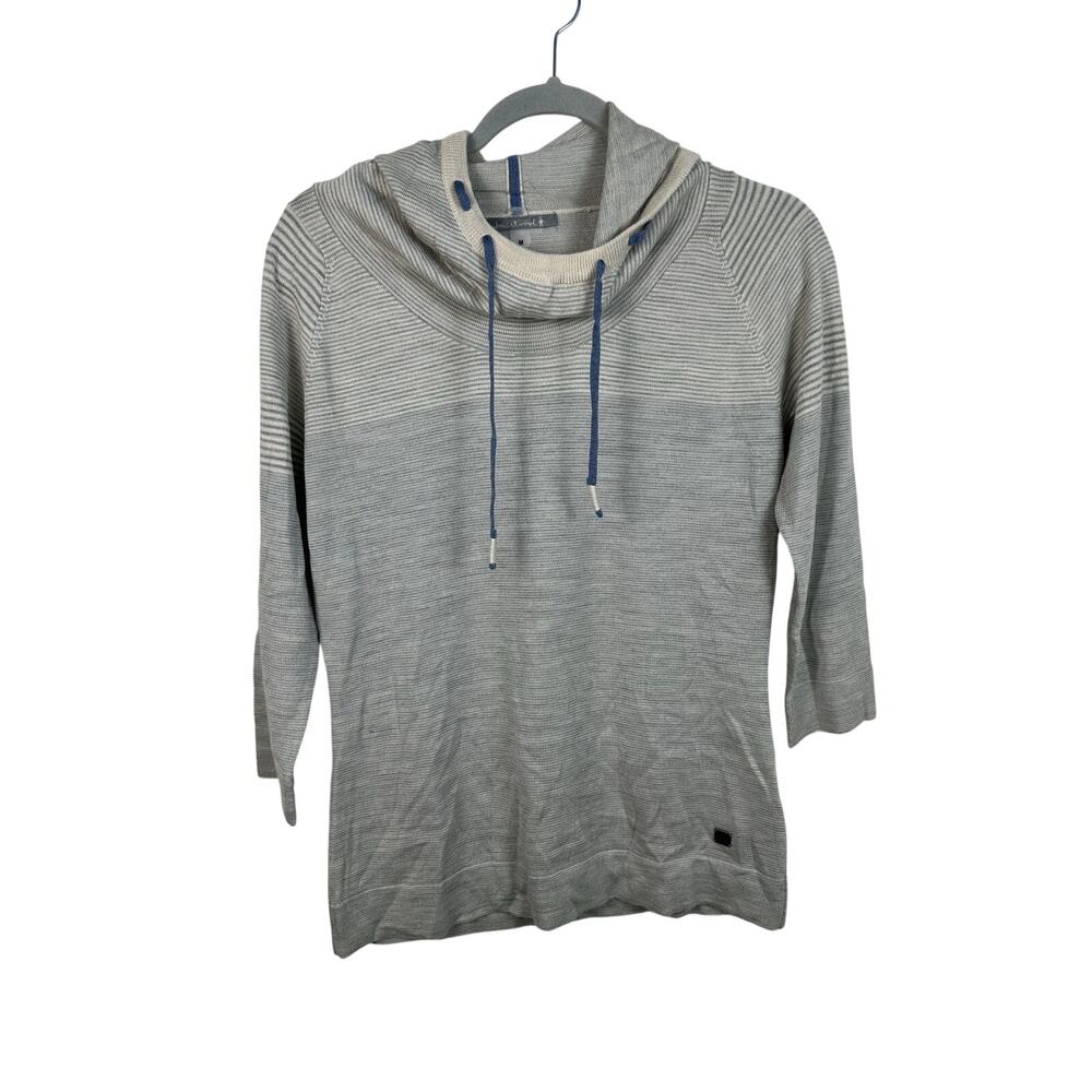 Smartwool Striped Wool Blend Hooded Sweater Size Medium 3/4 Sleeve EUC